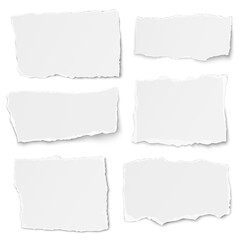 Set of paper different shapes tears lying on white background