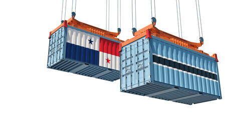 Freight containers with Botswana and Panama national flags. 3D Rendering 