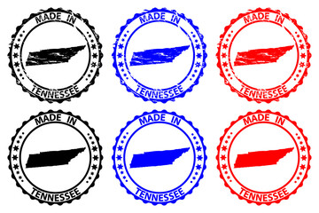 Made in Tennessee - rubber stamp - vector, Tennessee (United States of America) map pattern - black, blue  and red
