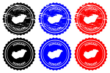 Hungary - rubber stamp - vector, Hungary map pattern - sticker - black, blue and red