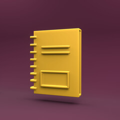 3d rendering notebook icon. 3d notebook icon. Isolated 3d exercise book icon