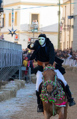 Fototapeta na wymiar Traditional mask of the horse Sartiglia race in Sardinia 