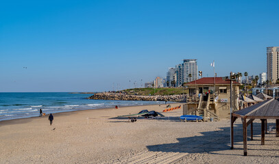  Sand beach and  promenade old Jaffa - Tel Aviv, Israel. 