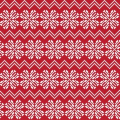 Red Christmas Snowflakes Fair Isle Seamless Pattern Background