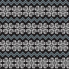 Black and White Christmas Snowflakes Fair Isle Seamless Pattern Background