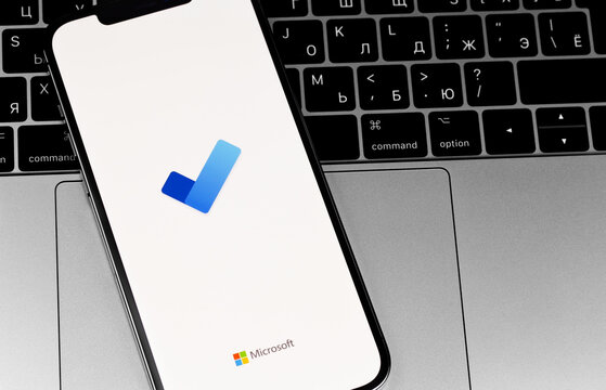 Microsoft To Do mobile app on the screen smartphone with notebook closeup. Microsoft To Do is a task management app. Moscow, Russia - December 3, 2020