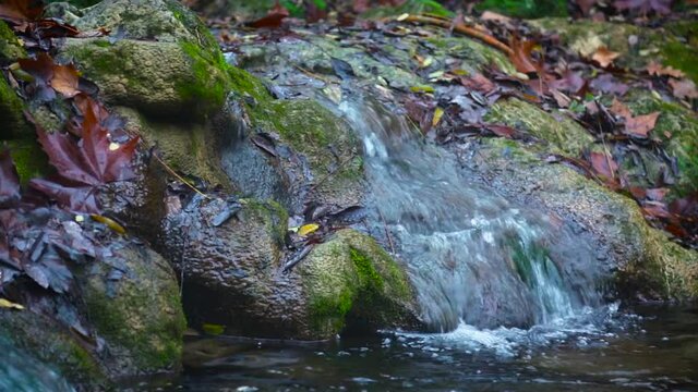 Travelling of Waterfall detail from Argens river in autunm season in Cotignac, Provence, France