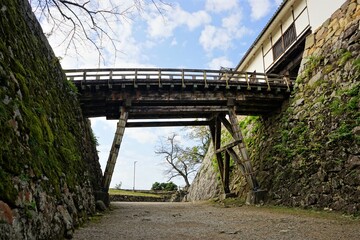Tenbin Yagura gate and Rouka bridge at Hikone Castle in Hikone City of Shiga, Japan - 滋賀 彦根城の天秤櫓