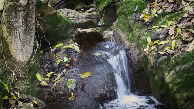 Travelling of Waterfall detail from Argens river in autunm season in Cotignac, Provence, France