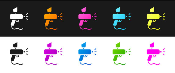 Set Paint spray gun icon isolated on black and white background. Vector Illustration.