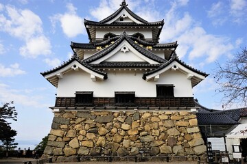 Hikone Castle with Blue Sky in Hikone City of Shiga, Japan - 日本 滋賀県 彦根城 青空 