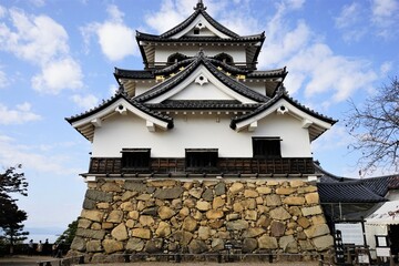 Fototapeta na wymiar Hikone Castle with Blue Sky in Hikone City of Shiga, Japan - 日本 滋賀県 彦根城 青空 