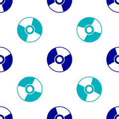 Blue CD or DVD disk icon isolated seamless pattern on white background. Compact disc sign. Vector Illustration.