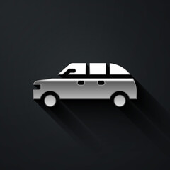 Silver Hatchback car icon isolated on black background. Long shadow style. Vector.