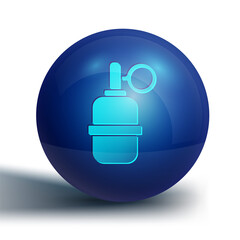 Blue Hand grenade icon isolated on white background. Bomb explosion. Blue circle button. Vector.