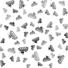 Black Military tank icon isolated seamless pattern on white background. Vector.