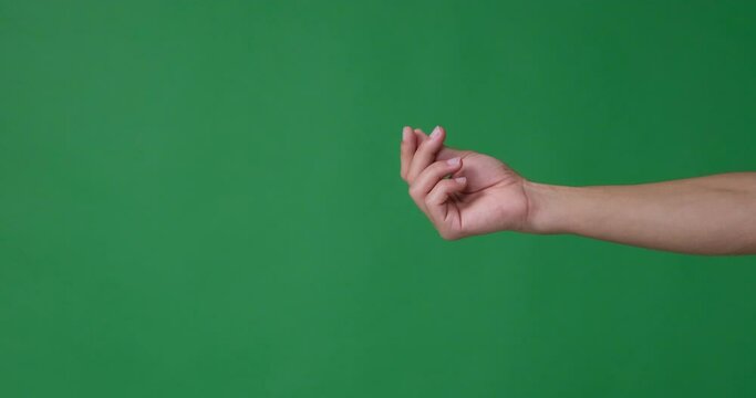 Hand gesturing and asking for money over green background