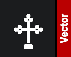 White Christian cross icon isolated on black background. Church cross. Vector.