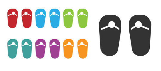 Black Flip flops icon isolated on white background. Beach slippers sign. Set icons colorful. Vector.