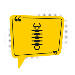 Black Centipede insect icon isolated on white background. Yellow speech bubble symbol. Vector.