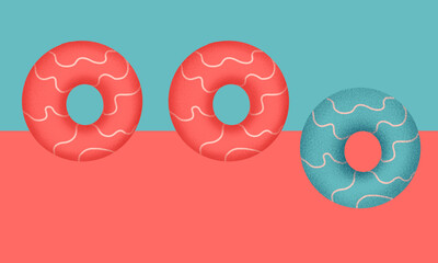Donut on pink and blue background 