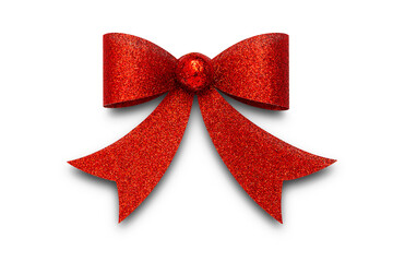 Red ribbon gift bow on white background, including clipping path