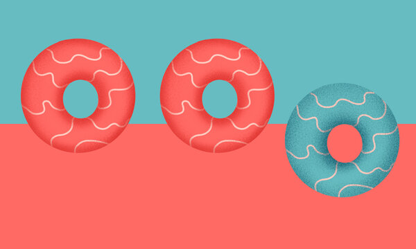 Donut on pink and blue background 