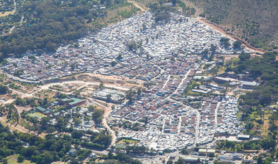 Cape Town, Western Cape, South Africa - 12.22.2020: Aerial photo of Imizamo Yethu in Hout Bay