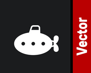 White Submarine toy icon isolated on black background. Vector.