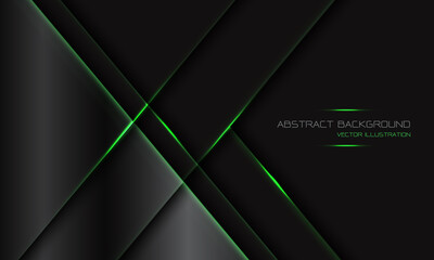 Abstract dark grey metallic geometric green light line slash with blank space design modern luxury futuristic technology background vector illustration.