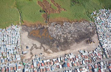 Cape Town, Western Cape, South Africa - 12.22.2020: Aerial photo of Masiphumelela Township fire damage