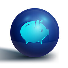 Blue Piggy bank icon isolated on white background. Icon saving or accumulation of money, investment. Blue circle button. Vector.