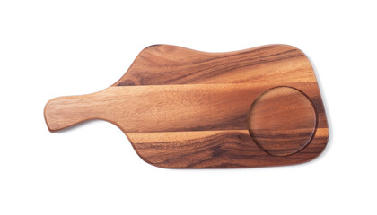 Brown woodcutting board with handle isolated on white background with clipping path.