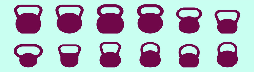 set of kettle bell cartoon icon design template with various models. vector illustration isolated on blue background