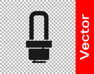 Black LED light bulb icon isolated on transparent background. Economical LED illuminated lightbulb. Save energy lamp. Vector.