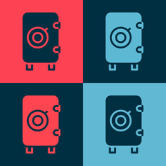 Pop art Safe icon isolated on color background. The door safe a bank vault with a combination lock. Reliable Data Protection. Vector.