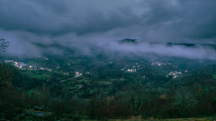 View at the Teggina Valley (in Casentino) during cloudy evening