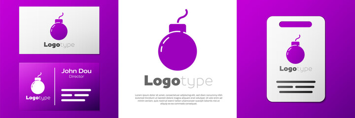Logotype Bomb ready to explode icon isolated on white background. Logo design template element. Vector.