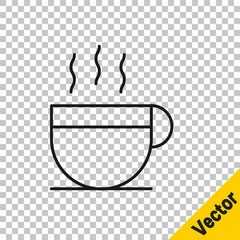 Black line Coffee cup icon isolated on transparent background. Tea cup. Hot drink coffee. Vector Illustration.