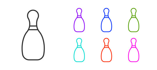 Black line Bowling pin icon isolated on white background. Set icons colorful. Vector Illustration.