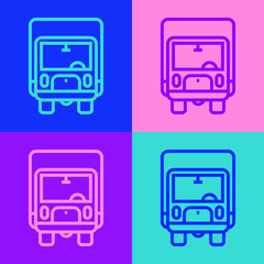 Pop art line Delivery cargo truck vehicle icon isolated on color background. Vector.