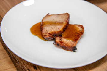 A plate of delicious glazed ham