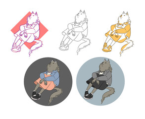 Set of vector art included line art and coloring in vary styles