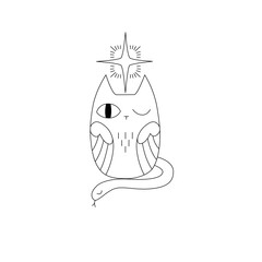 Illustration or line art of animal combine together by cat owl and snake in minimal cute and simple style