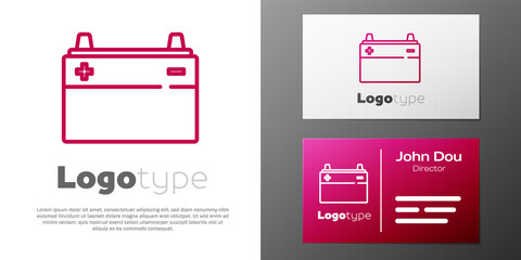 Logotype line Car battery icon isolated on white background. Accumulator battery energy power and electricity accumulator battery. Logo design template element. Vector.