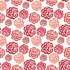 Beautiful red rose flowers isolated on white background. Cute ink floral seamless pattern. Vector flat graphic hand drawn illustration. Texture.