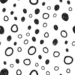 Dots seamless pattern. Hand drawn circles monochrome background texture.