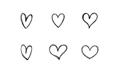 Heart doodles set. Hand drawn hearts collection. Valentine's day sketched design elements.
