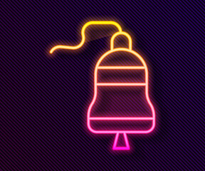 Glowing neon line Ship bell icon isolated on black background. Vector.