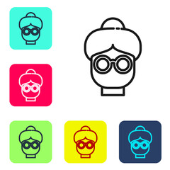Black line Grandmother icon isolated on white background. Set icons in color square buttons. Vector.